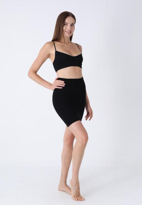 Fustă Medie cu Dungi, fără Cusături,Culoare Neagra,Engros